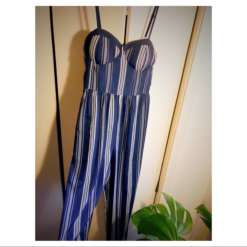 Navy Blue Wide Leg Jumpsuit with Pockets